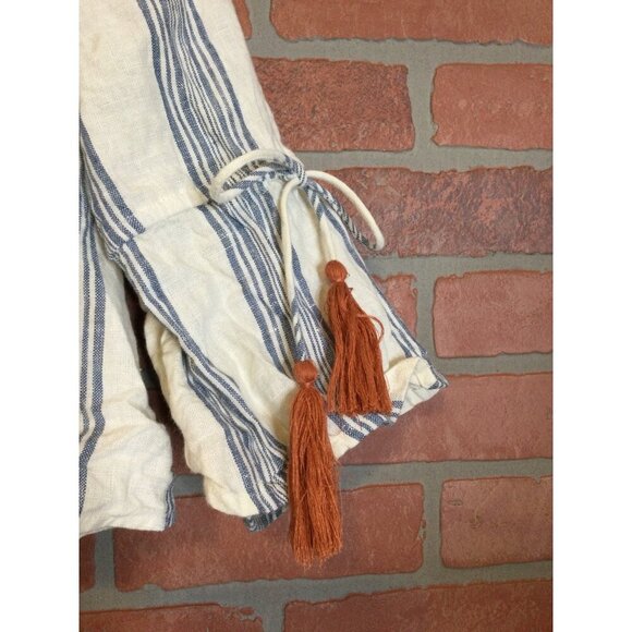 Tularosa Women Striped Off Shoulder Linen Tassel Blouse Top 3/4 Sleeve SZ Small - Picture 4 of 10